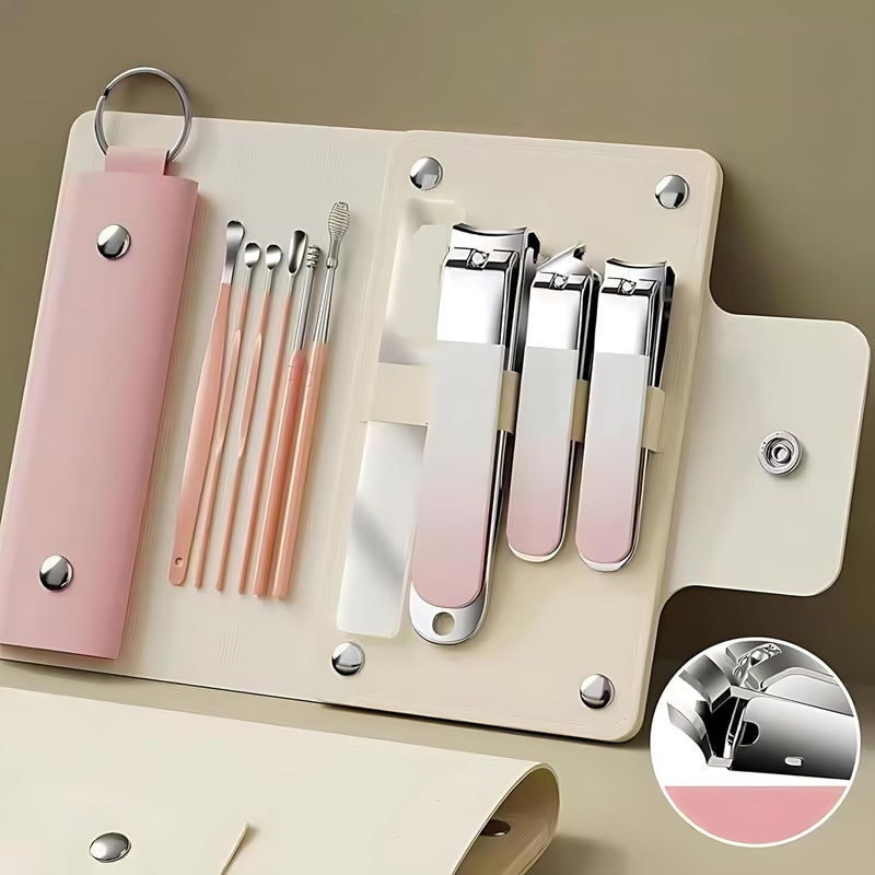YOMITH Manicure Set, Nail Clippers Set, High-Carbon Steel Nail Care Kit, Portable Travel Mini Nail Cutter Kit with Leather Bag, Nail Grooming Kit with Earpick Set for Men Women (PINK, 10 Pcs Set) - Image 1