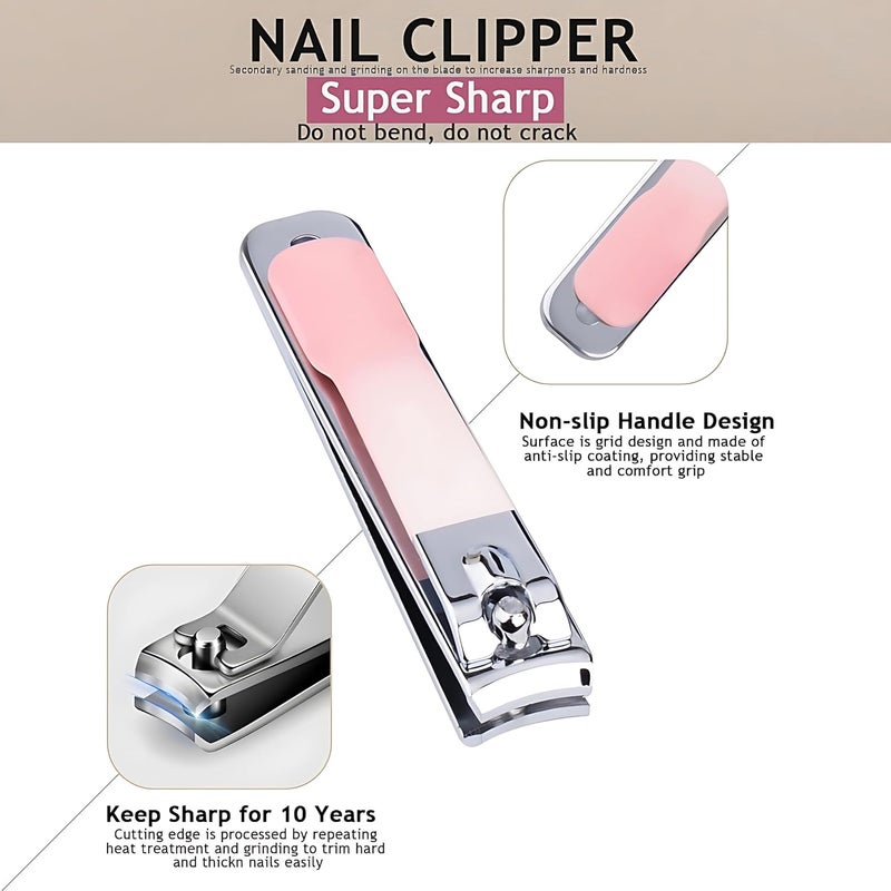 YOMITH Manicure Set, Nail Clippers Set, High-Carbon Steel Nail Care Kit, Portable Travel Mini Nail Cutter Kit with Leather Bag, Nail Grooming Kit with Earpick Set for Men Women (PINK, 10 Pcs Set) - Image 3