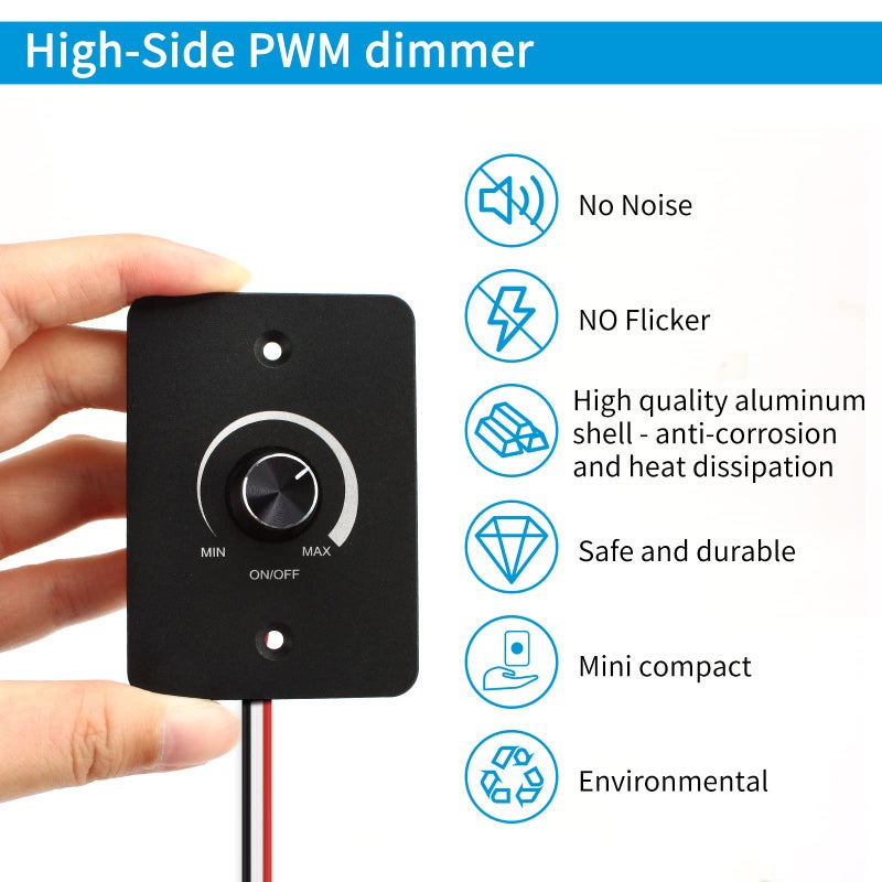 VIPMOON 12V Dimmer Switch RV Dimmer Switch PWM On Off LED Light Dimmer Switch Low Voltage for Puck Light, Awning Light, Led Strip Light, Camper Light, Camper Van Travel Trailer Truck Cabin Lighting - Image 3