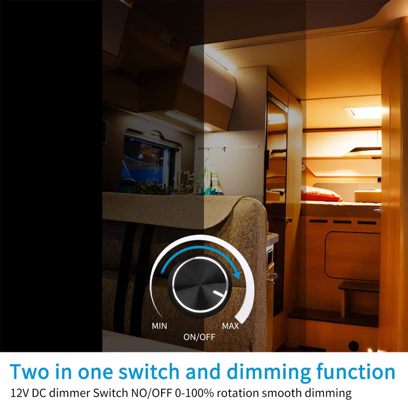 VIPMOON 12V Dimmer Switch RV Dimmer Switch PWM On Off LED Light Dimmer Switch Low Voltage for Puck Light, Awning Light, Led Strip Light, Camper Light, Camper Van Travel Trailer Truck Cabin Lighting - Image 5