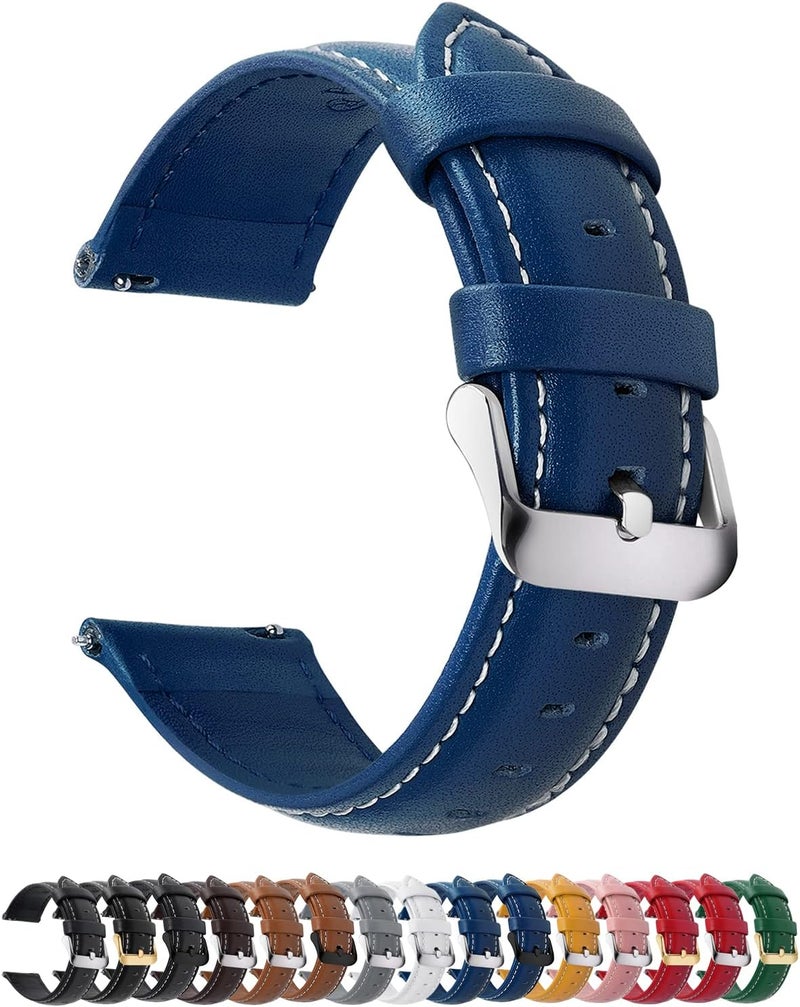 Fullmosa 12 Colors for Quick Release Leather Watch Band, Axus Genuine Leather Watch Strap 22mm Dark Blue - Image 1