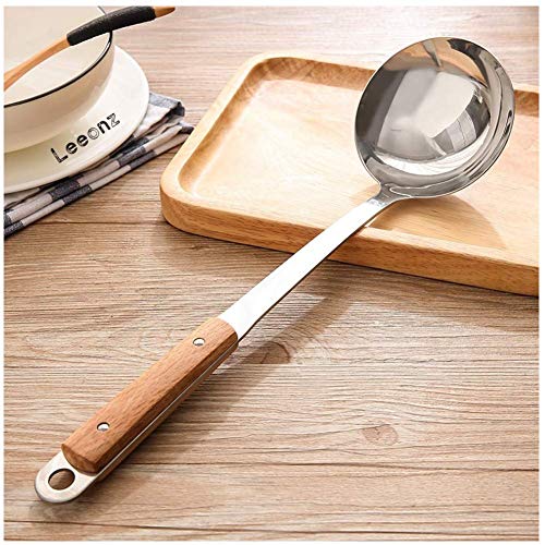 Leeonz Stainless Steel Wok Ladle & Shovel/Spatula - 36cm Metal Soup Ladle & Wok Spoon Spatula Set With Wooden Handle - Image 1