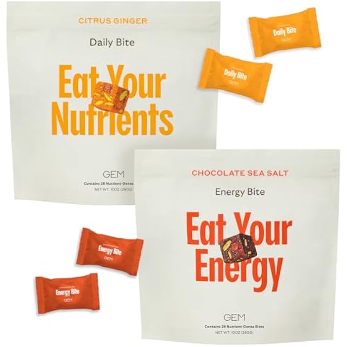 GEM GLP-1 Booster Bundle – Real Food Bites for Appetite & Metabolism Support – 28 Servings of GEM’s Daily Bites and Caffeinated Energy Aid Bites – Whole Food Nutrients, Vegan, Gluten-Free - Image 1