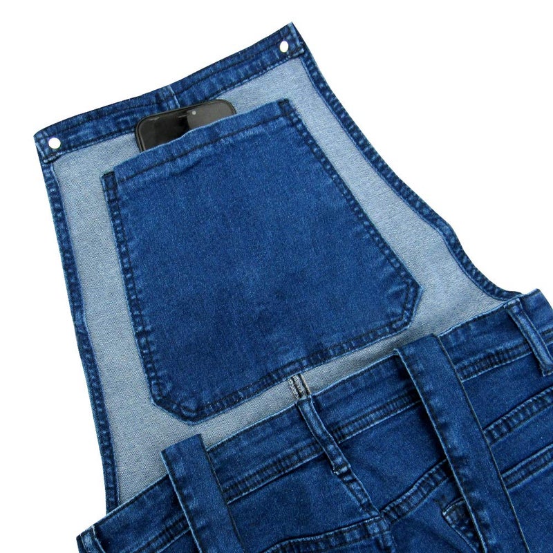 LONGBIDA Men's Denim Bib Overalls Fashion Slim Fit Jumpsuit with Pockets(Dark Blue,L) - Image 3