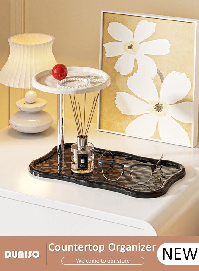 DUNISO 2-Tier Multifunction Countertop Organizer,Makeup Organizer for Cosmetics Perfume Vanity Skincare Organizer for Bedroom,Key storage Organizer For Entrance,Corner Bathroom Counter Organizer,Home decoration tray - Image 1