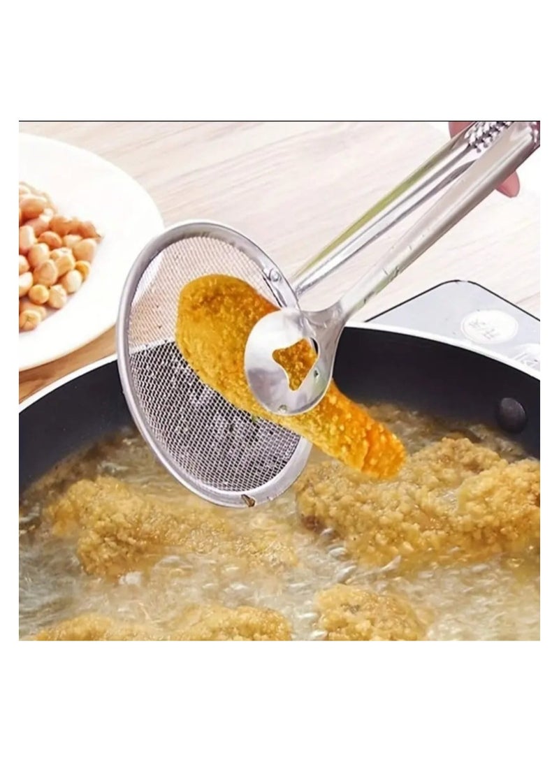 LDQ Stainless Steel Oil Draining Clamp with Built-in Sieve – Multipurpose Kitchen Strainer Tong for Frying and Cooking, Food-Safe Material, Ergonomic Handle, Fits All Pots and Pans, Reduces Grease, Easy to Clean, Heavy-Duty Food Prep Tool - Image 1