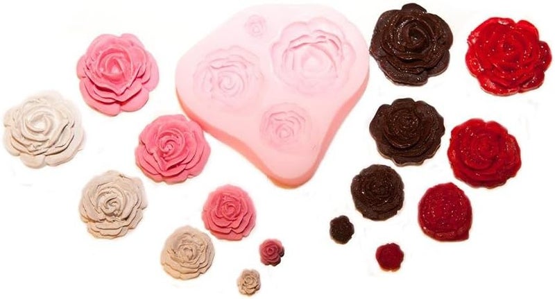SUNKOOL Roses Mold Flower Silicone Cake Molds Chocolate Sugarcraft Decorating Fondant Fimo Tools 4 Size Pink 2 Piece - Image 2
