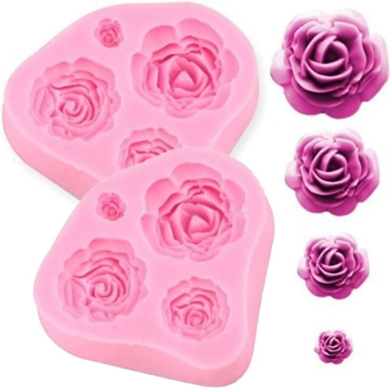 SUNKOOL Roses Mold Flower Silicone Cake Molds Chocolate Sugarcraft Decorating Fondant Fimo Tools 4 Size Pink 2 Piece - Image 1