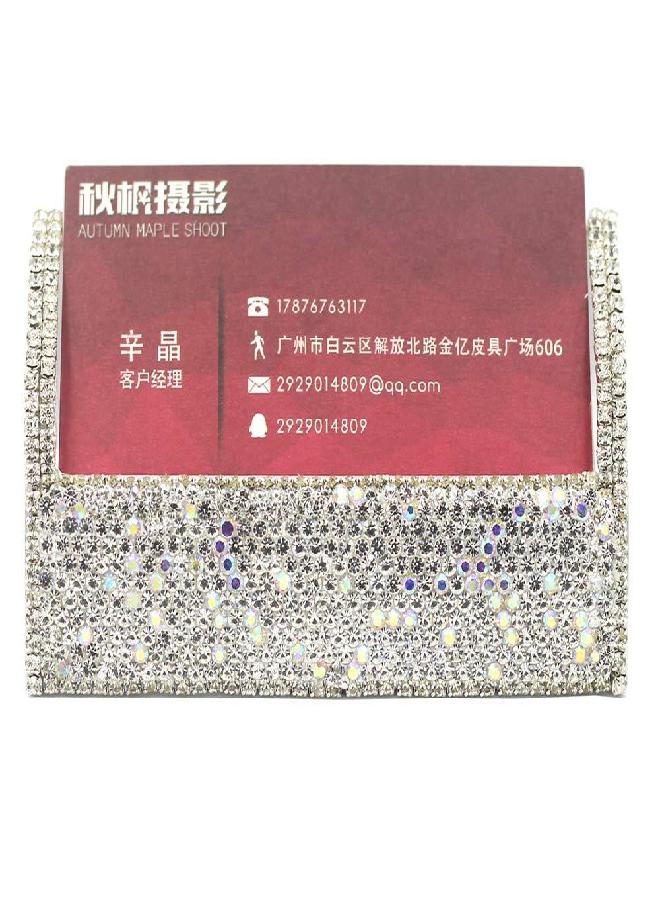 Bestbling Bling Aluminum Card Holder for Desk Business Card Display Rhinestone Stand Desktop Business Card Holders (Silver) - Image 1