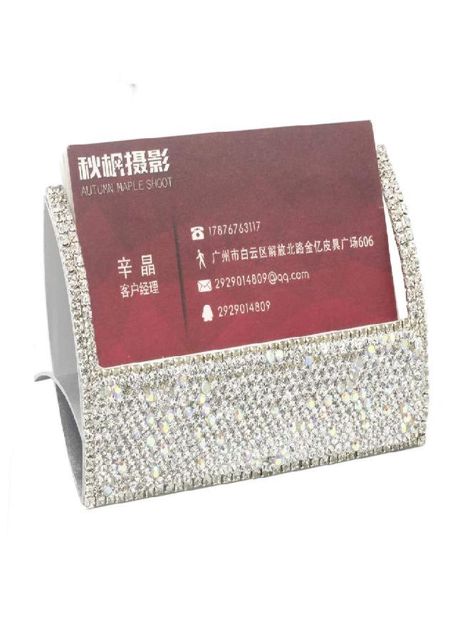 Bestbling Bling Aluminum Card Holder for Desk Business Card Display Rhinestone Stand Desktop Business Card Holders (Silver) - Image 2