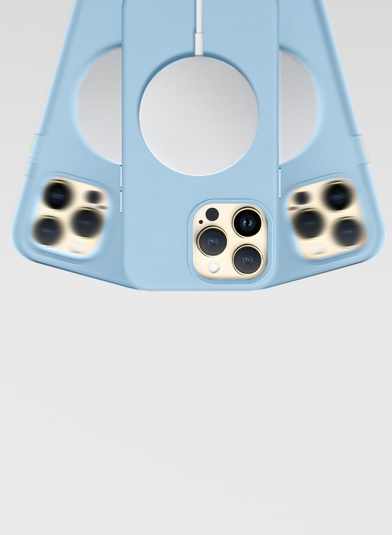 Wtech Luxury Leather Magnetic Wireless Charging Original MagSafe Shockproof Case Cover For Apple IPhone 15 Pro Max 2023 Sky Blue - Image 3