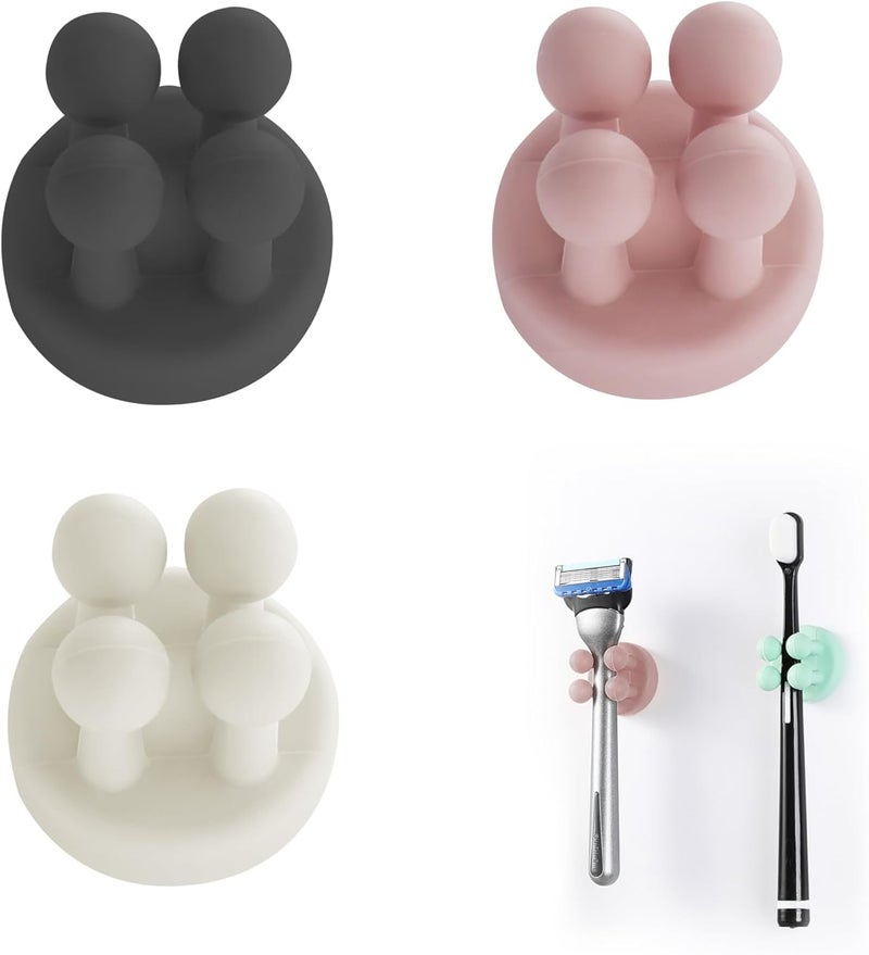 KICKZU 4 Pcs Silicone Toothbrush Holders, Toothbrush Holders for Bathroom, Self Adhesive Wall Mounted Hooks for Hanging Key, Toothbrush Razor and Small Items for Kitchen Bathroom Living Room Office - Image 1