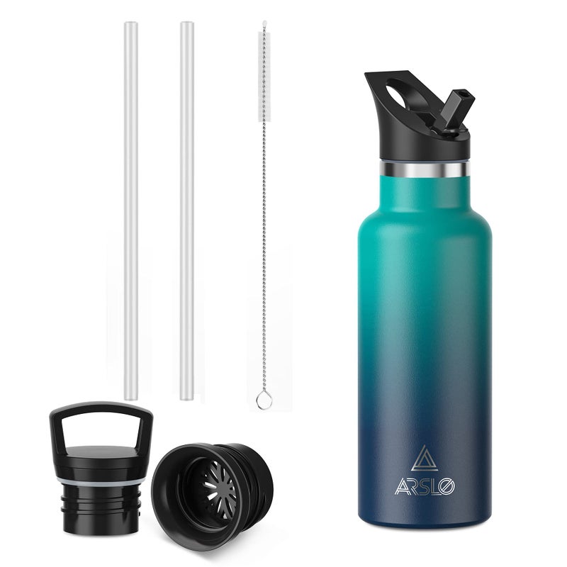 Arslo Stainless Steel Water Bottle with Straw - Insulated Water Bottle for Sports, Gym, School, Commute, Adults/Kids - Keep Cold for up to 24 Hours - Sweat/Leak-proof - 2 Lids - BPA Free - Image 1