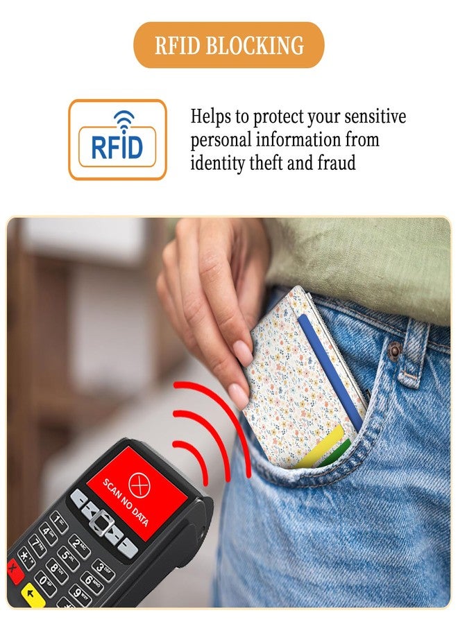 محفظة هانسينير النحيفة للنساء، حامل بطاقات ائتمان، مزودة بتقنية RFID، حافظة بطاقات صغيرة، جيب أمامي، جلد PU، رفيعة، سحاب للسفر، نافذة للعملات المعدنية والنقود وبطاقة الهوية، محفظة هدايا للبنات، محفظة Z-White Florals مع حبل تعليق، مزينة بالزهور - Image 5