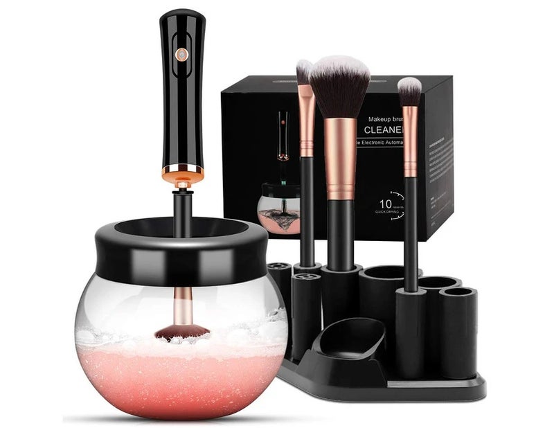 Makeup Brush Cleaner Dryer, Makeup Brush Cleaner Machine with 8 Rubber Collars, Wash and Dry in Seconds, Deep Cosmetic Brush Spinner for All Size Brushes
