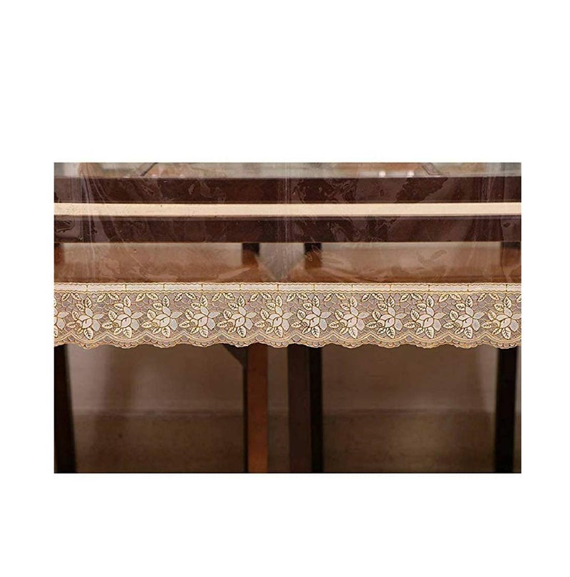 HOMECROWN Waterproof PVC Plastic 6 Seater Rectangular Bordered Dining Table Cover with Embroidered Golden Lace Border Size 90x60 Inch ClearTransparent Pack of 1 - Image 2