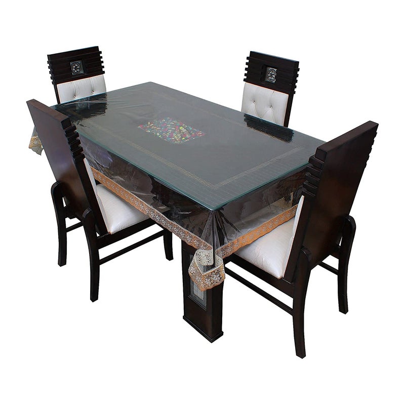 HOMECROWN Waterproof PVC Plastic 6 Seater Rectangular Bordered Dining Table Cover with Embroidered Golden Lace Border Size 90x60 Inch ClearTransparent Pack of 1 - Image 3