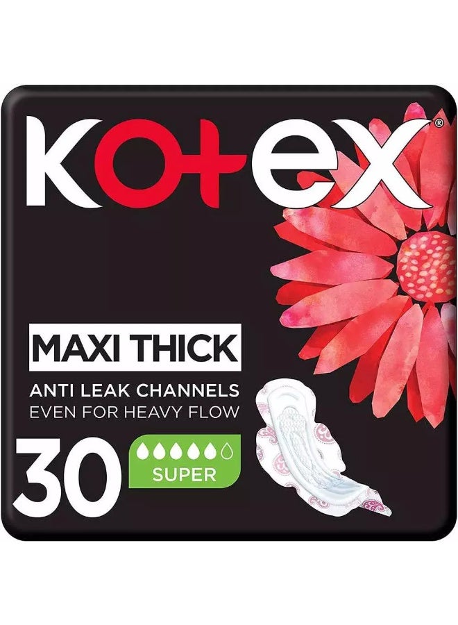 Kotex فوط كوتيكس ماكسي سميكة، قنوات مضادة للتسرب، 30 فوطة - Image 1