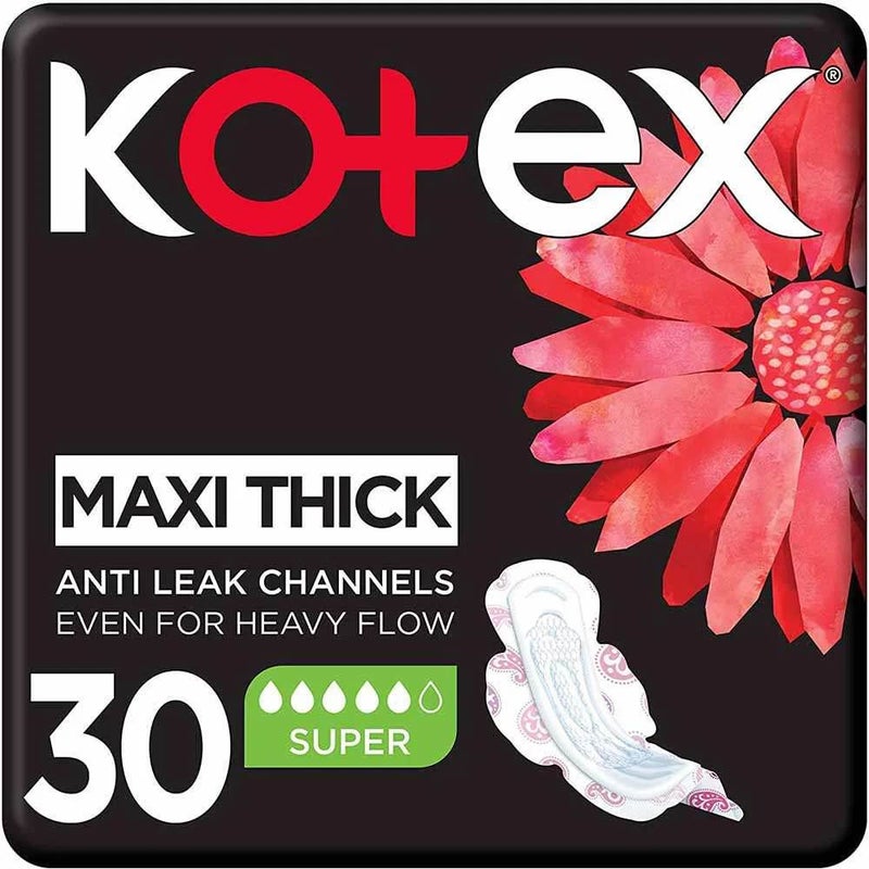 Kotex فوط كوتيكس ماكسي سميكة، قنوات مضادة للتسرب، 30 فوطة - Image 1