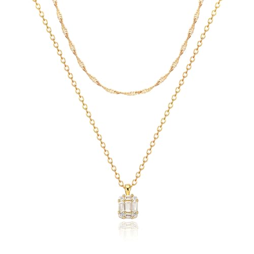 Zeffy Gold Necklace for Women, Dainty Layered Diamond Pendant Necklaces Simple CZ Solitaire Necklace Trendy Cute Choker Gold Jewelry Gifts - Image 1
