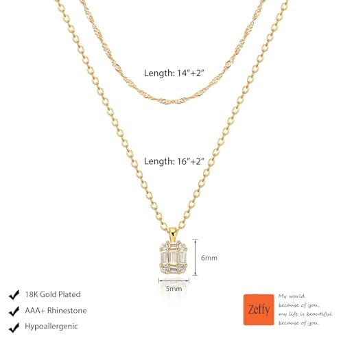 Zeffy Gold Necklace for Women, Dainty Layered Diamond Pendant Necklaces Simple CZ Solitaire Necklace Trendy Cute Choker Gold Jewelry Gifts - Image 5