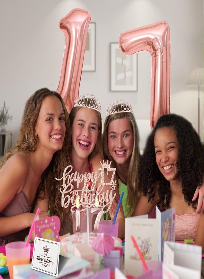 YeohJoy 17th Birthday Decorations for Girl Including 17th Birthday Tiara and Sash, 17 Birthday Candles and Cake Topper, 17th Birthday Balloons and 3D Birthday Card for 17 Year Old Birthday Party - Image 4