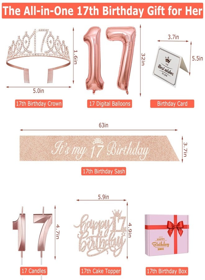 YeohJoy 17th Birthday Decorations for Girl Including 17th Birthday Tiara and Sash, 17 Birthday Candles and Cake Topper, 17th Birthday Balloons and 3D Birthday Card for 17 Year Old Birthday Party - Image 3