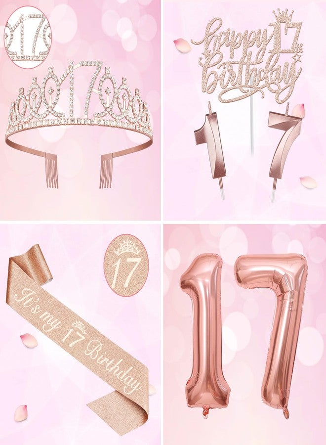 YeohJoy 17th Birthday Decorations for Girl Including 17th Birthday Tiara and Sash, 17 Birthday Candles and Cake Topper, 17th Birthday Balloons and 3D Birthday Card for 17 Year Old Birthday Party - Image 5