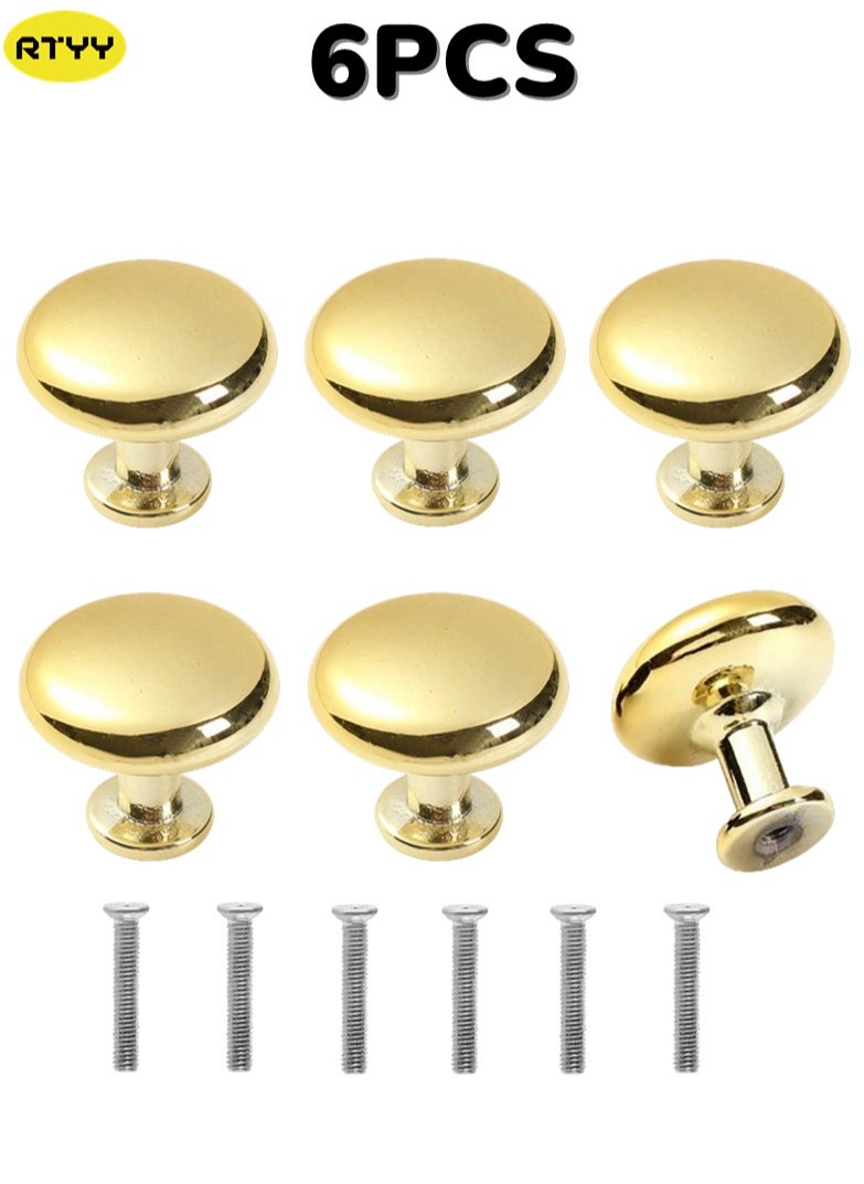 RTYY - 6 Pack Gold Cabinet Knobs, Gold Aluminum Alloy Dresser Knobs Drawer Pulls and Knobs Furniture Hardware Modern Round Knobs Gold Knobs Kitchen Cabinet Door Knob for Drawer, Cupboard, Wardrobe and Furniture Decoration(25mm) - Image 1