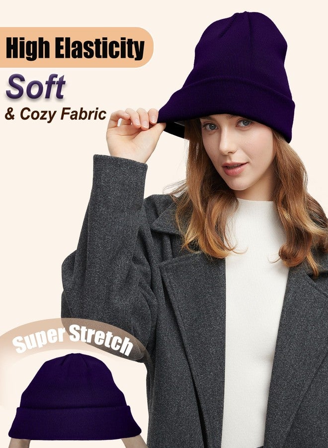 Roybens Satin Lined Beanie Hat for Women Men, Wool Knit Cuffed Silk Lining Fisherman Beanies Slouchy Warm Winter Hats Skull Cap Unisex, Dark Purple - Image 5