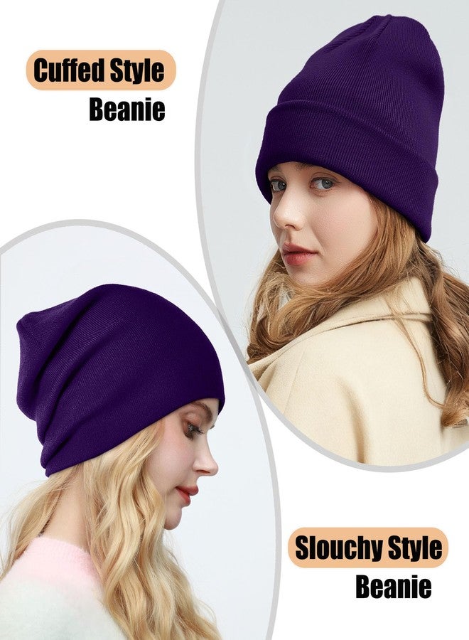 Roybens Satin Lined Beanie Hat for Women Men, Wool Knit Cuffed Silk Lining Fisherman Beanies Slouchy Warm Winter Hats Skull Cap Unisex, Dark Purple - Image 4