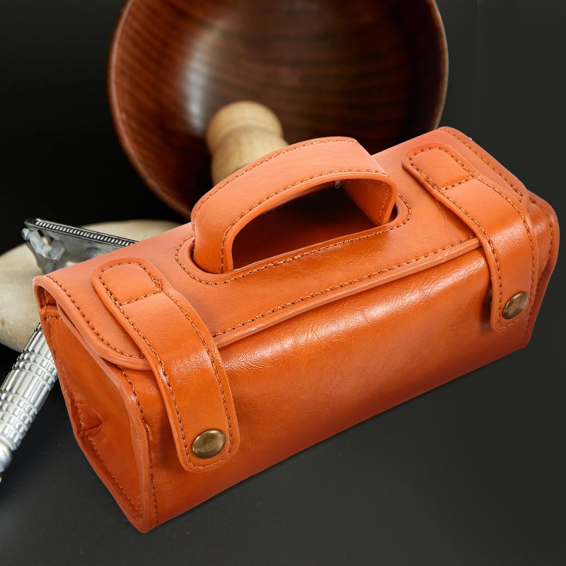 Large Capacity Brown Pu Leather Travel Toiletry Bag For Men With Razor Sleeve Waterproof Organizer - Image 5