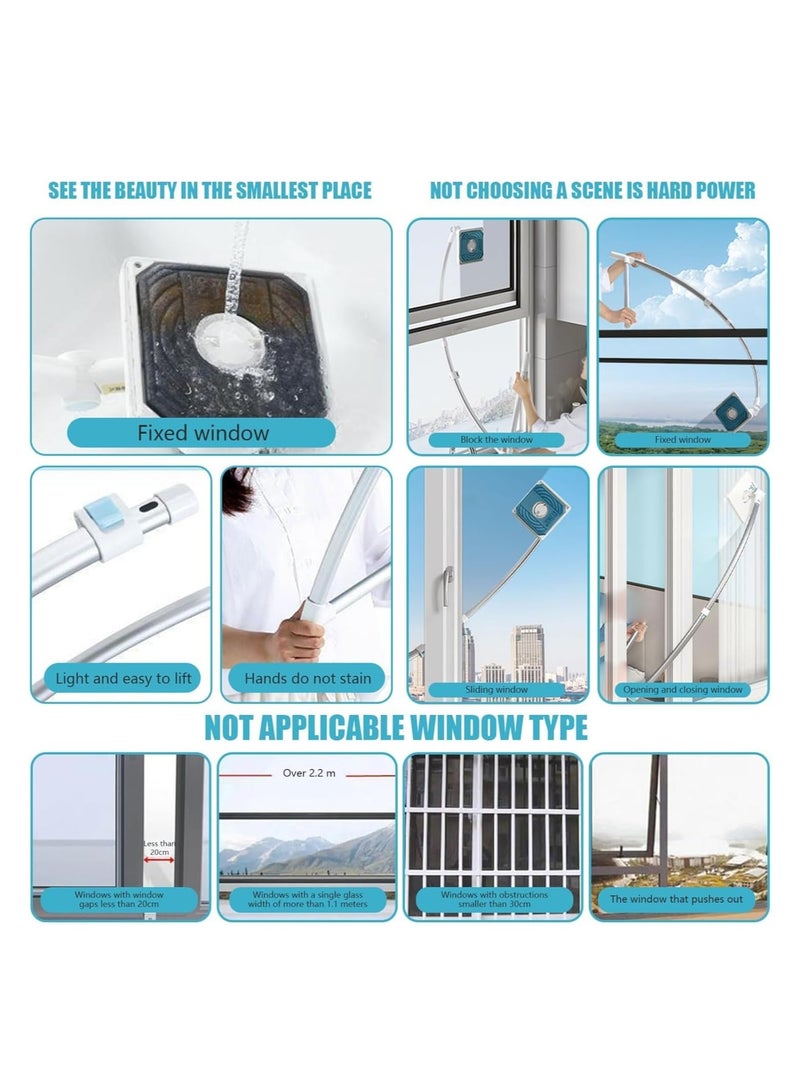 ARGT أداة تنظيف النوافذ الخارجية 2 في 1، ممسحة قابلة للتمديد برأس دوار 360°، وسادة تنظيف قابلة للإزالة، طول قابل للتعديل، تنظيف خالي من الخطوط للنوافذ المنزلية والمكتبية - Image 4