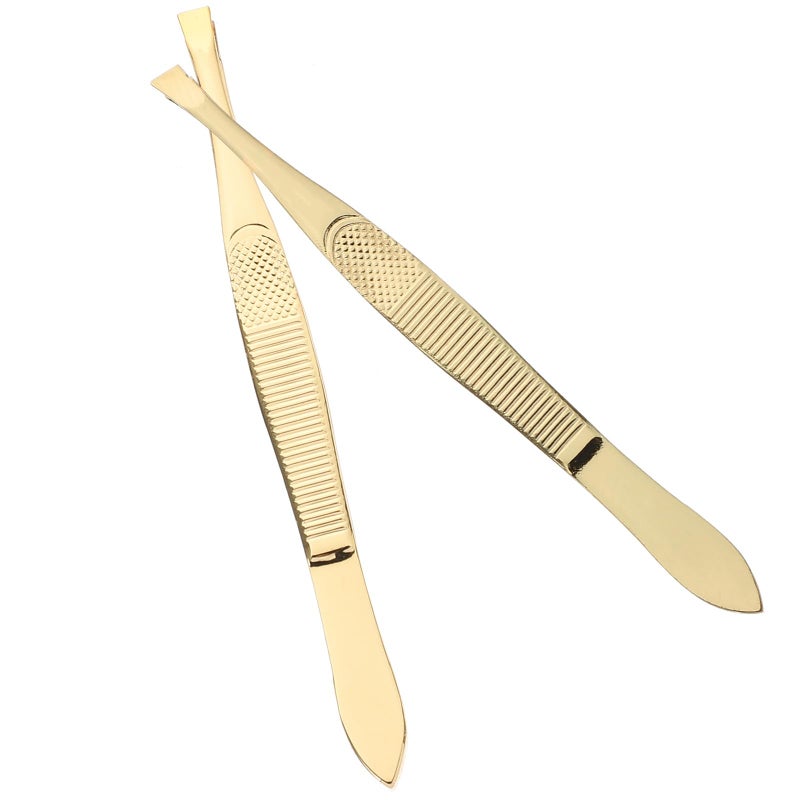 Stainless Steel Eyebrow Tweezers Set Slant And Flat Tip Hair Removal Tool - Image 2
