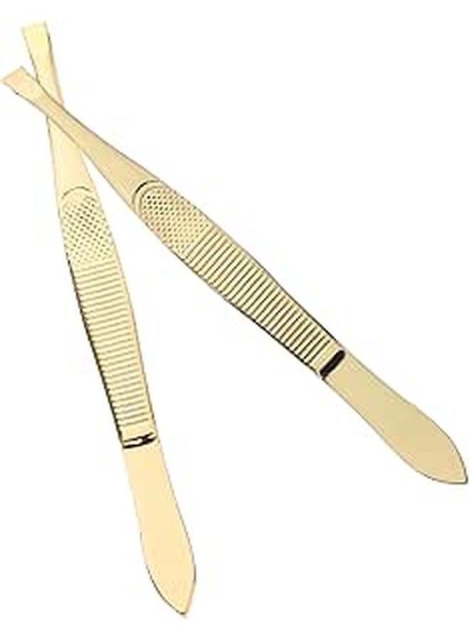Stainless Steel Eyebrow Tweezers Set Slant And Flat Tip Hair Removal Tool - Image 1