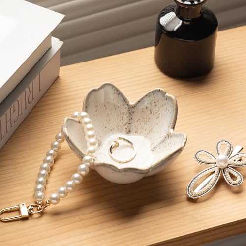 zerokyclan Decorative Flower Ring Dish - Small Ceramic Tray for Trinkets & Keys, Vintage Floral Sculpture Home Decor Accent for Bedside, Bathroom, Office (grey) - Image 4