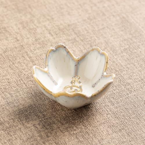 zerokyclan Decorative Flower Ring Dish - Small Ceramic Tray for Trinkets & Keys, Vintage Floral Sculpture Home Decor Accent for Bedside, Bathroom, Office (grey) - Image 1