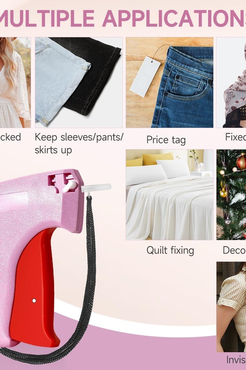 Fine Needle Gun Stitchy Quick Clothing Fastener, Mini Label Gun for Clothing with 6 Fine Needles and 1000 Fasteners, Mini Quick Adhesive Sewing Gun Hemming Tool (Pink) - Image 3