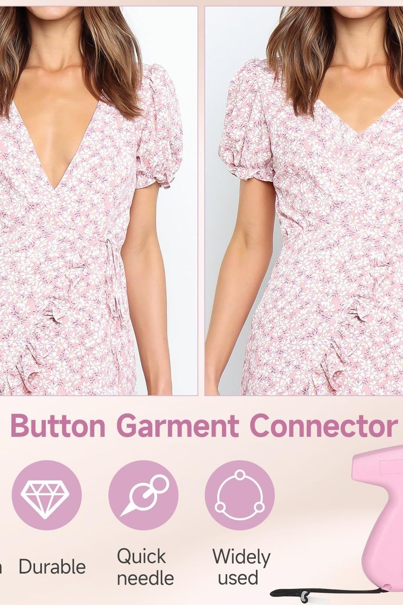 Fine Needle Gun Stitchy Quick Clothing Fastener, Mini Label Gun for Clothing with 6 Fine Needles and 1000 Fasteners, Mini Quick Adhesive Sewing Gun Hemming Tool (Pink) - Image 2