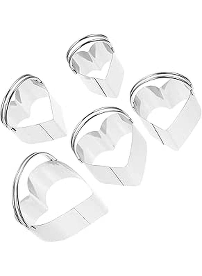 5Pcs Stainless Steel Heart Mousse Ring Set With Handle For Baking Cookie Cutter - Image 1