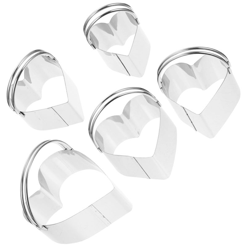 5Pcs Stainless Steel Heart Mousse Ring Set With Handle For Baking Cookie Cutter - Image 2