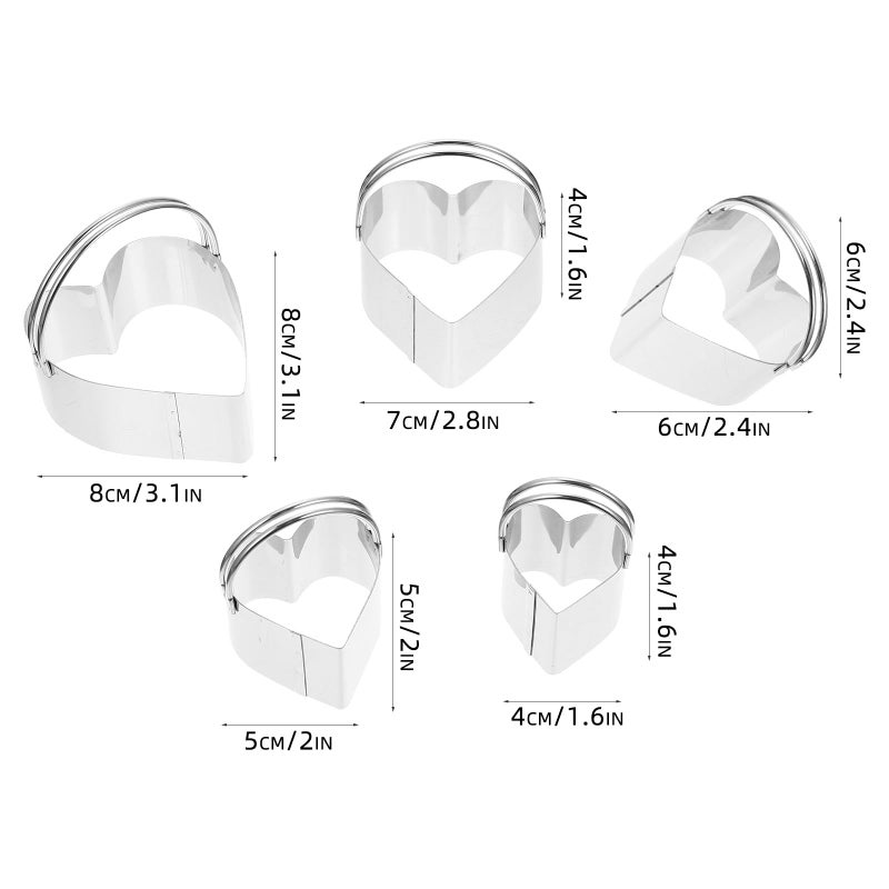 5Pcs Stainless Steel Heart Mousse Ring Set With Handle For Baking Cookie Cutter - Image 3