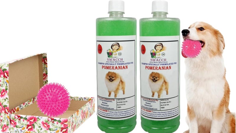swacch Shampoo | Puppy Safe Shampoo | PH Balanced | Ditch to Itch for Pomeranian Dog Shampoo 2 Litre (Neem Alovera) + Spike Ball Chew Toy Combo Pack - Image 1