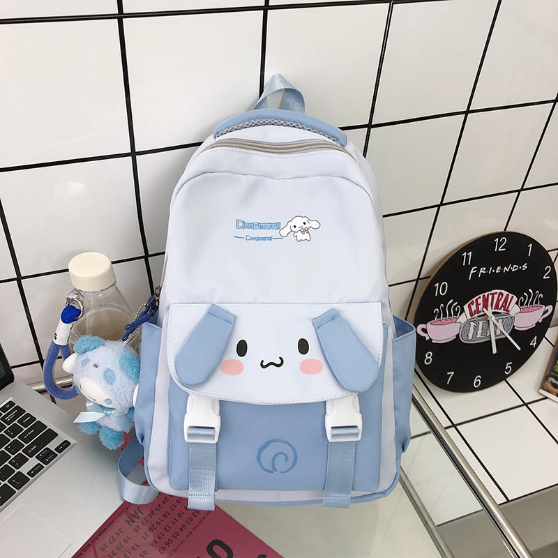 Cross-border New Primary and Secondary School Student Backpack Girls Heart Cute Schoolbag Cartoon Japanese Sweet Schoolbag Fashion College Style Blue plus pendant 