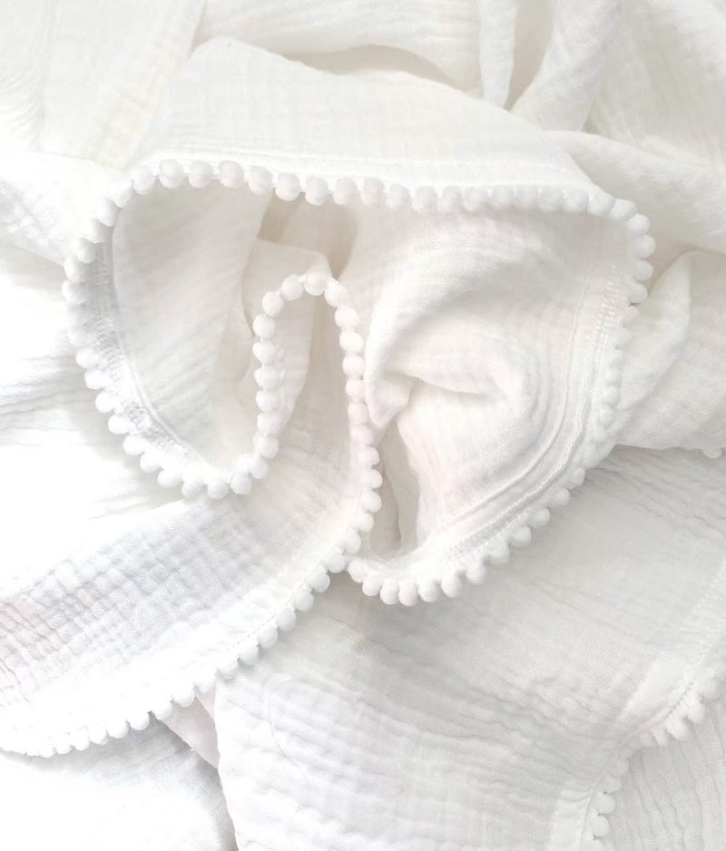 GanGan JH-YiSheng Cotton Muslin Baby Pompom Blanket,Summer Bed Sheet,Cotton Bath Towel Baby Receiving Blanket 29.5@ (White) - Image 2