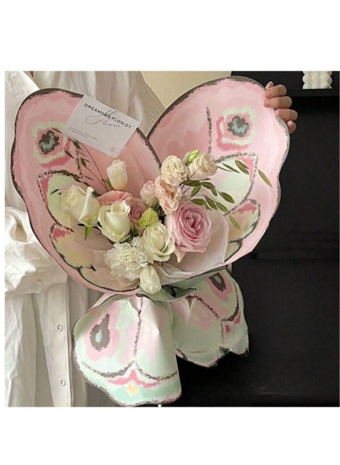 Generic Bouquet Wrapping Paper with Butterfly Wing Design in Pink and Green – Set of 2 Sheets. Ideal for creating a full butterfly-shaped bouquet, perfect for gifting flowers on birthdays, graduations, and all special occasions. Adds a unique and charming touch to any floral arrangement. - Image 2