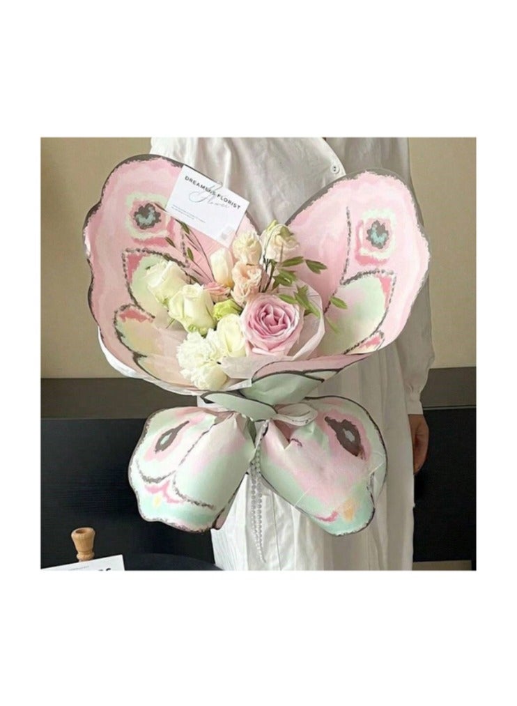 Generic Bouquet Wrapping Paper with Butterfly Wing Design in Pink and Green – Set of 2 Sheets. Ideal for creating a full butterfly-shaped bouquet, perfect for gifting flowers on birthdays, graduations, and all special occasions. Adds a unique and charming touch to any floral arrangement. - Image 1