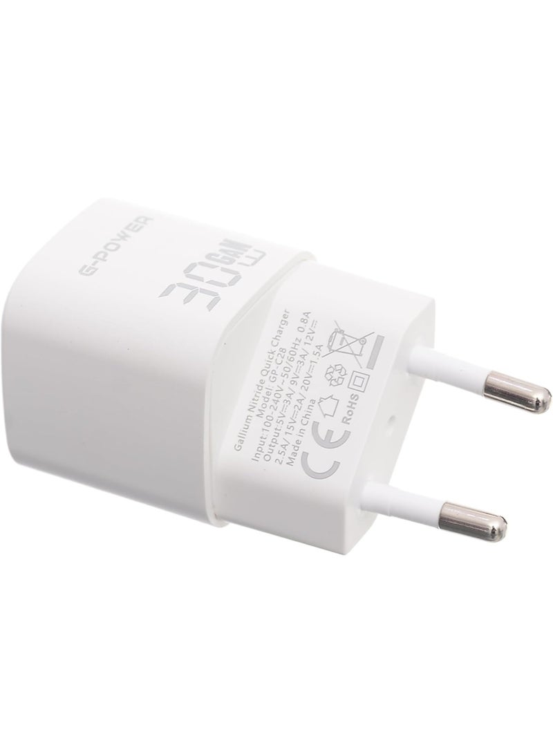 جي باور شاحن سريع G-Power GP-C28 بقوة 30 واط بمنفذ USB-C واحد، متوافق مع أجهزة iPhone 14/14 Plus/14 Pro/14 Pro Max/13، وGalaxy، وPixel 4/3، وiPad - أبيض/أزرق - Image 3