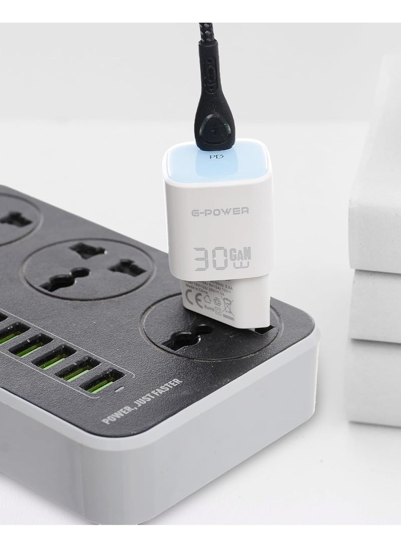 جي باور شاحن سريع G-Power GP-C28 بقوة 30 واط بمنفذ USB-C واحد، متوافق مع أجهزة iPhone 14/14 Plus/14 Pro/14 Pro Max/13، وGalaxy، وPixel 4/3، وiPad - أبيض/أزرق - Image 5