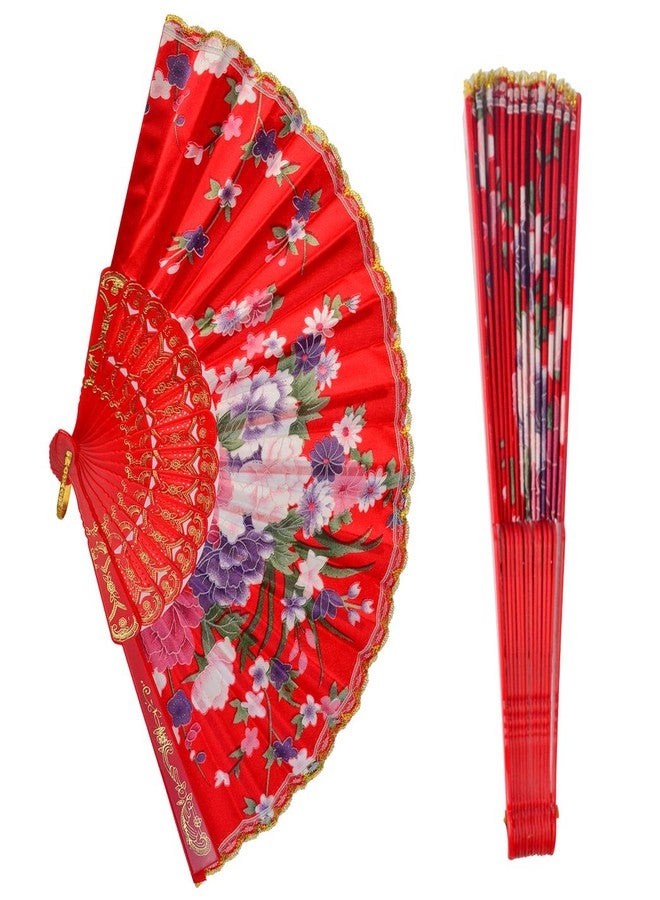 Tayfremn 10pcs Floral Folding Hand Fan Flower Pattern Gold Side Lace Handheld Folding Fans Women Hand Folding Fans Vintage Retro Style Folding Fan - Image 3